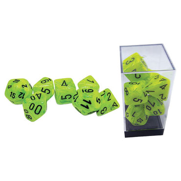 Chessex Dice (7pc) CHX22430 Vortex Bright Green/Black Vortex Mega-hedral