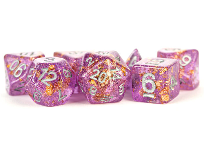 16mm Resin Poly Dice Set Purple Foil Dice Set