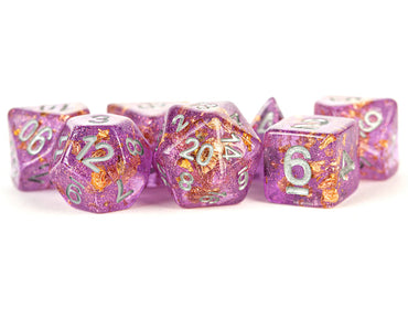 16mm Resin Poly Dice Set Purple Foil Dice Set