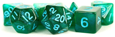 16mm Resin Poly Dice Set Stardust: Green w/blue Dice Set