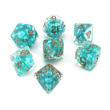 16mm Resin Poly Dice Set Pearl Teal w/ Copper Dice Set