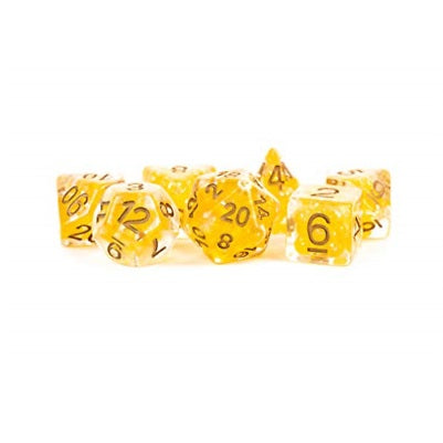 16mm Resin Poly Dice Citrine w/ copper Dice Set