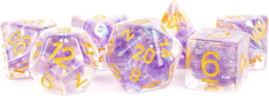 16mm Resin Poly Dice Set Pearl Purple w/gold Dice Set