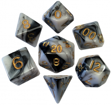 16mm Resin Poly Dice Set Marble w/gold Dice Set