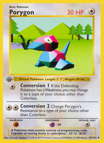 Porygon (39/102) (Shadowless) [Base Set 1st Edition]