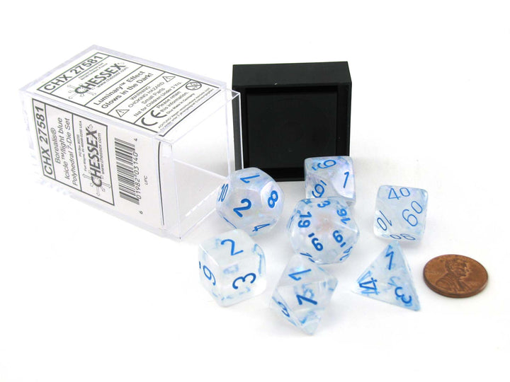 Chessex Dice (7pc) Chx22587 Borealis Icicle . Light blue Mega-hedral