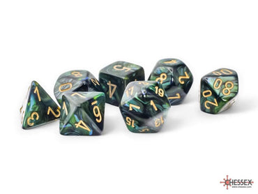 Chessex Dice (7pc) CHX22415 Scarab Jade/gold Mega-hedral