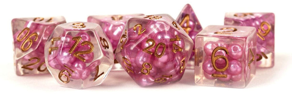 16mm Resin Poly Dice Set Pearl Pink w/copper Dice Set