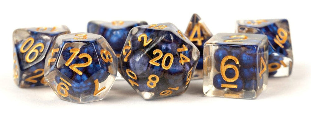 16mm Resin Poly Dice Pearl Royal Blue w/Gold Dice Set