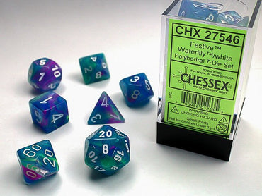 Chessex Dice (7pc) Festive Waterlily /White CHX27546