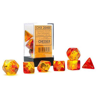 Chessex Dice (7pc) Gemini Translucent Red-Yellow / Gold CHX26468