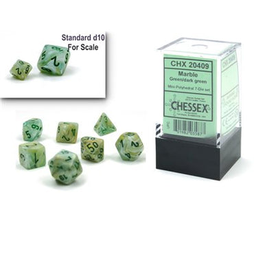 Chessex chx20409: Mini Polyhedral 7-Die Set: Marble: Green/Dark Green