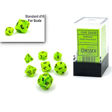 Chessex chx20430: Mini Polyhedral 7-Die Set: Vortex: Bright Green/Black