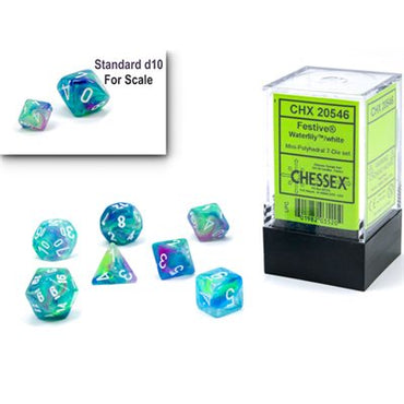 Chessex chx20546: Mini Polyhedral 7-Die Set: Festive: Waterlily/White