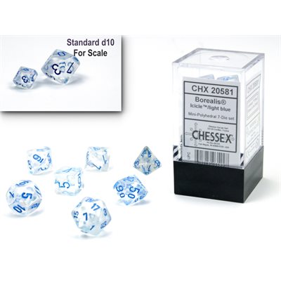 Chessex chx20581: Mini Polyhedral 7-Die Set: Borealis: Light Blue/Luminary