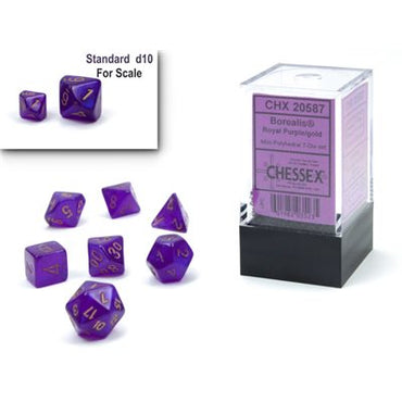 Chessex chx20587: Mini Polyhedral 7-Die Set: Borealis: Purple/Gold Luminary