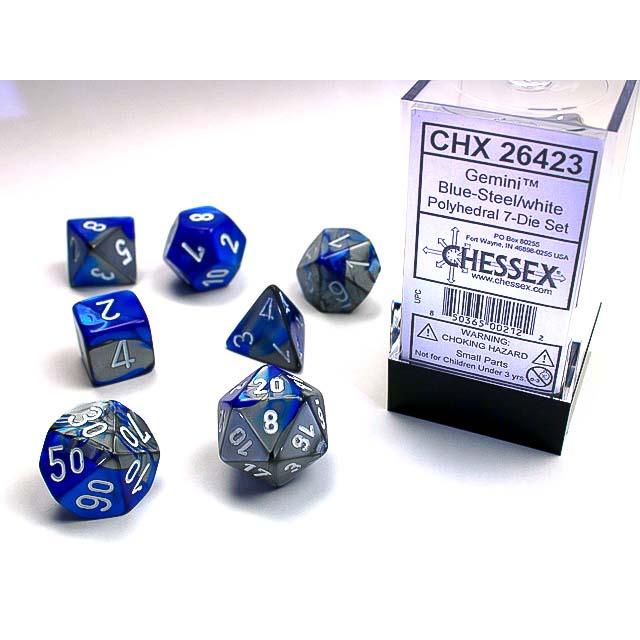 Chessex Dice (7pc) Gemini Blue-steel/white CHX26423