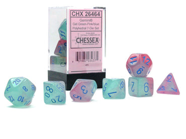 Chessex 7pc Dice Gemini Gel Green-Pink.Blue CHX26464