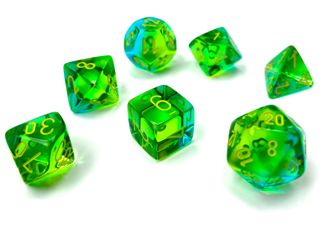 Chessex Dice (7pc) Gemini Translucent Green/Teal Yellow CHX26466