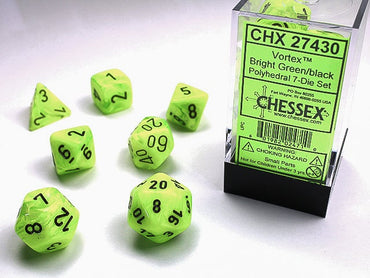 Chessex Dice (7pc) Vortex bright Green/black CHX27430