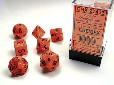 Chessex Dice (7pc) Vortex Orange with Black CHX27433