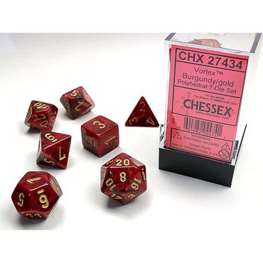 Chessex Dice (7pc) Vortex Burgundy/gold CHX27434