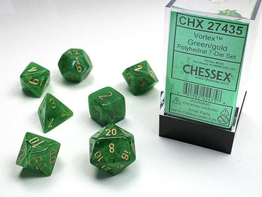 Chessex Dice (7pc) Vortex Green with Gold CHX27435