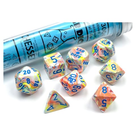 Chessex Lab Dice (8pc) Festive Kaleidoscope/Blue CHX30047