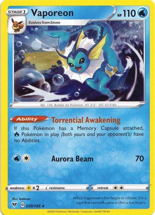 Vaporeon (030/185) (Cosmos Holo) [Sword & Shield: Vivid Voltage]