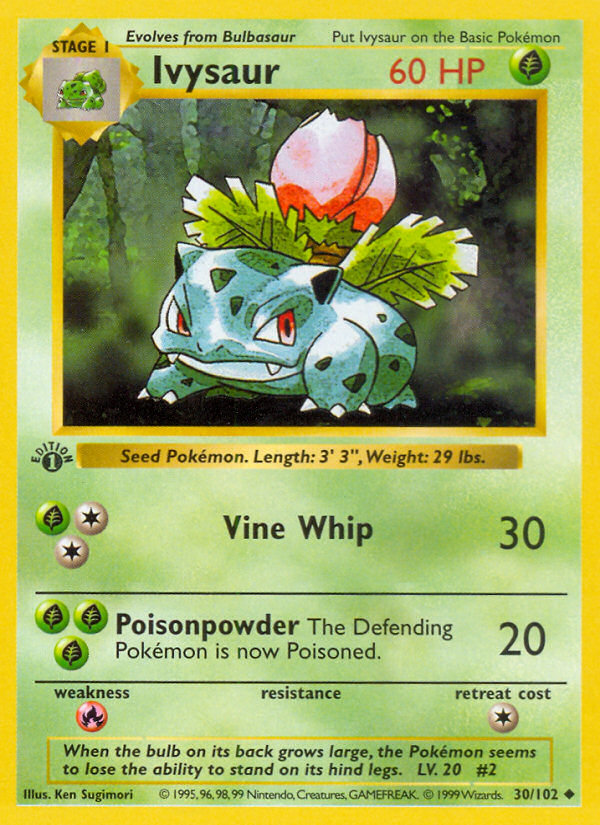 Ivysaur (30/102) (Shadowless) [Base Set 1st Edition]