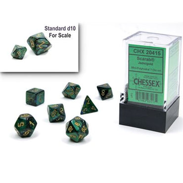 Chessex chx20415: Mini Polyhedral 7-Die Set: Scarab: Jade/Gold