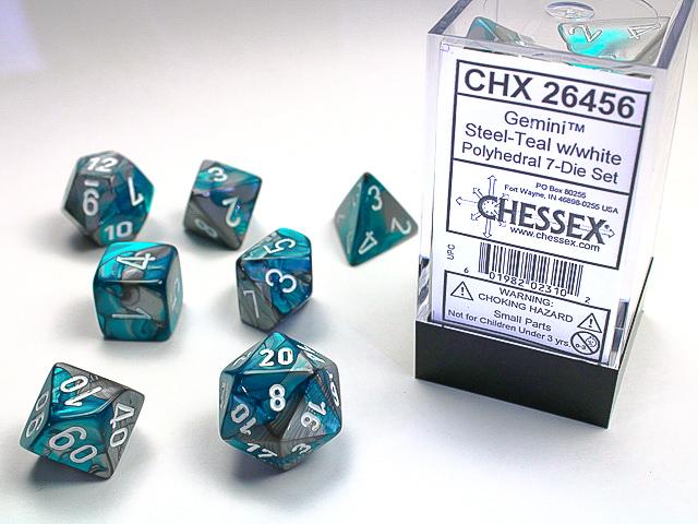 Chessex Dice (7pc) Gemini Steel-Teal/white CHX26456