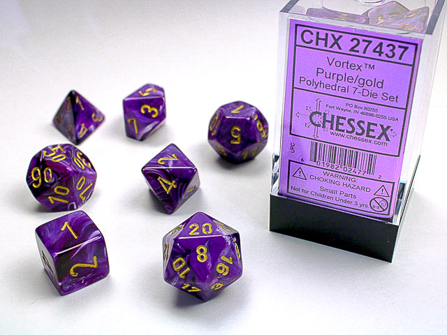 Chessex Dice (7pc) Vortex Purple with Gold CHX27437