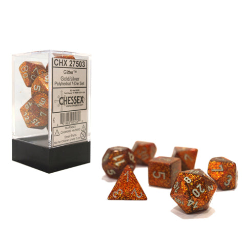 Chessex Dice (7pc) Glitter Gold/silver Chx27503