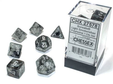 Chessex Dice (7pc) Borealis Light Smoke with Silver CHX27578