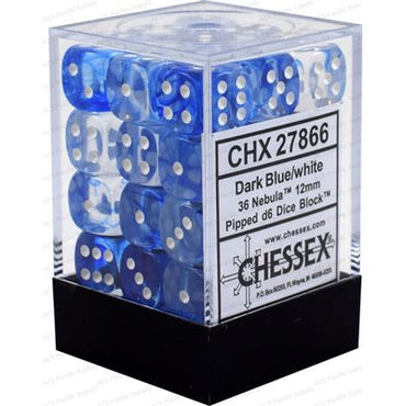 Chessex D6 Dice Frosted Nebula Dark Blue with White CHX27866