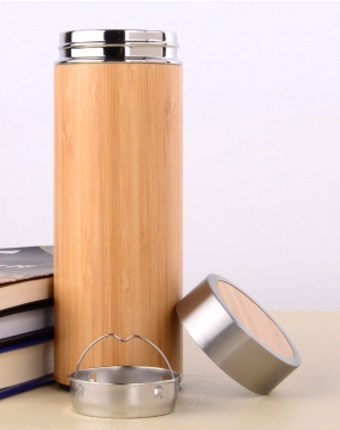 Bamboo sleeved stainless steel travel mug