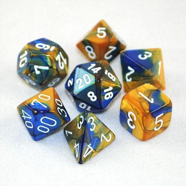 Chessex Dice (7pc) Gemini Blue-Gold/white CHX26422