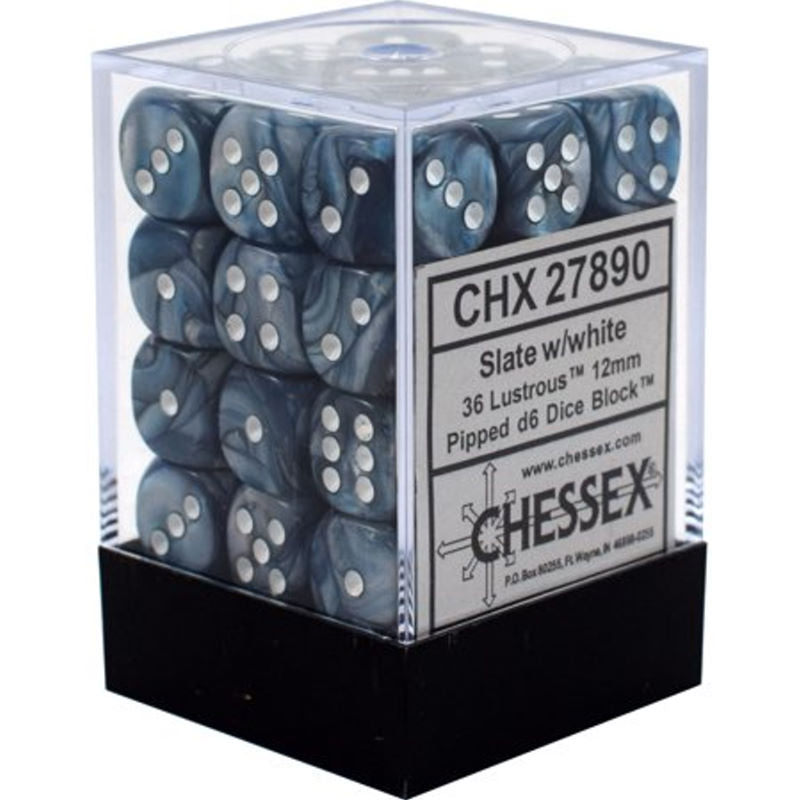 Chessex D6 Dice Lustrous Slate with White CHX27890