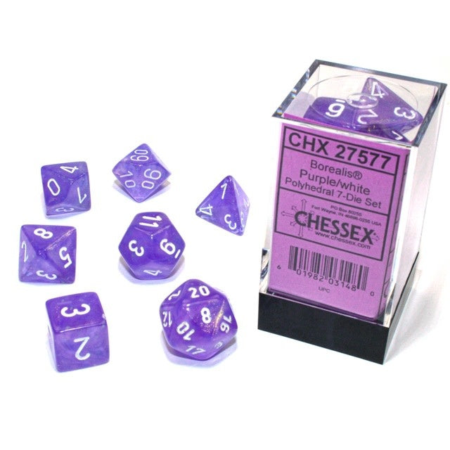 Chessex Dice (7pc) Borealis Purple with White CHX27577