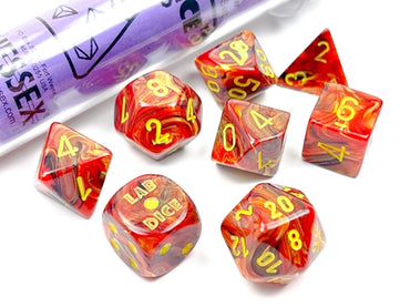 Chessex Lab Dice (8pc) Vortex Underworld/yellow CHX30050