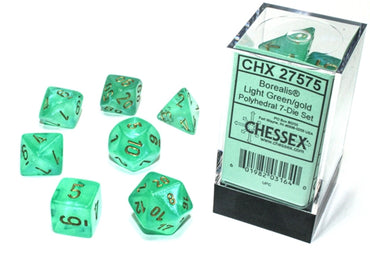 Chessex Dice (7pc) Borealis Light Green/ Gold Chx27575