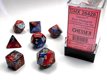 Chessex Dice (7pc) Gemini Blue-Red with Gold CHX26429