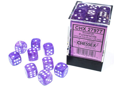 Chessex D6 Dice Borealis Purple with White CHX27977