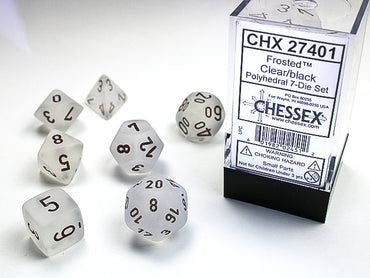 Chessex Dice (7pc) Frosted Clear with Black CHX27401