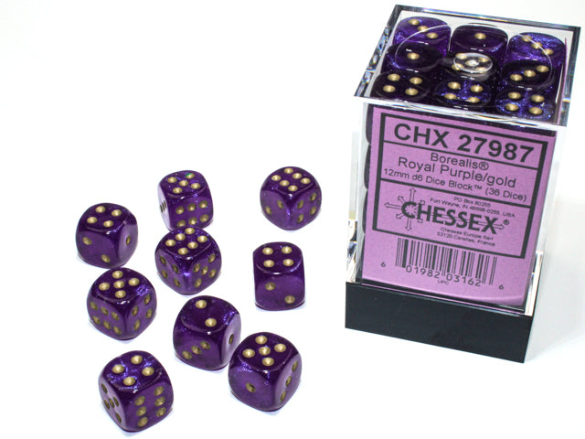 Chessex D6 Dice Borealis Royal Purple with Gold CHX27987