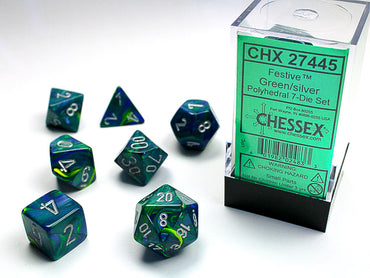 Chessex Dice (7pc) Festive Green with Silver CHX27445