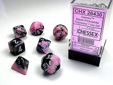 Chessex Dice (7pc) Gemini Black-Pink with White CHX26430