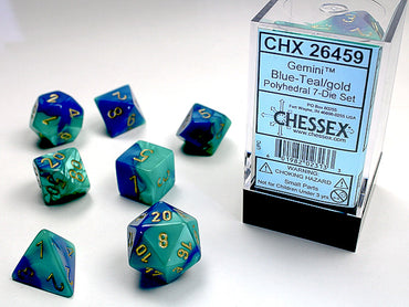 Chessex Dice (7pc) Gemini Blue-Teal with Gold CHX26459