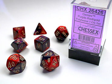 Chessex Dice (7pc) Gemini Purple and Red with Gold CHX26426